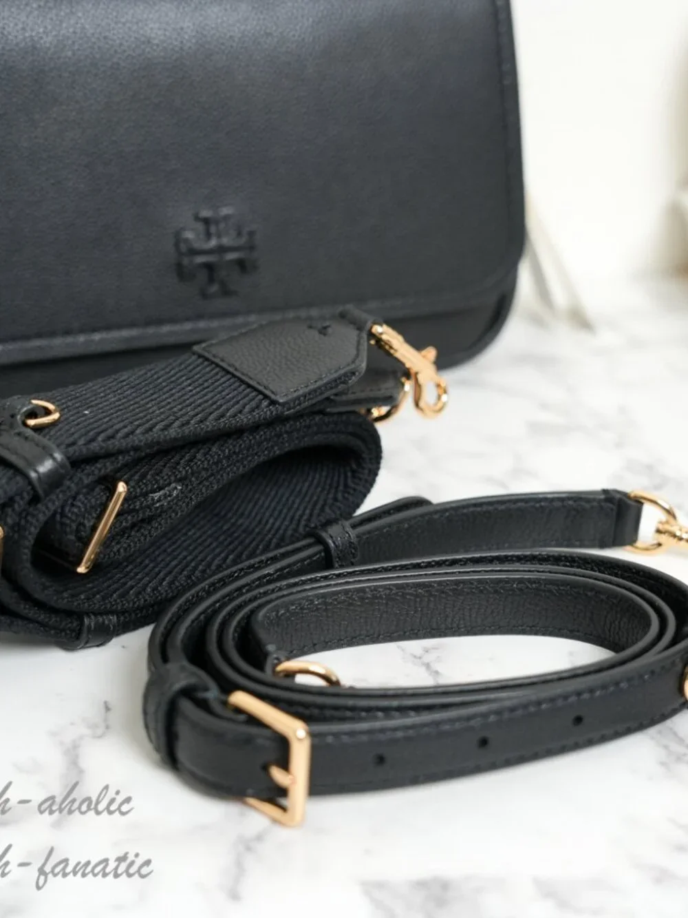 Tory Burch Thea Pebbled Leather Flap Crossbody Shoulder Bag in Black NWT